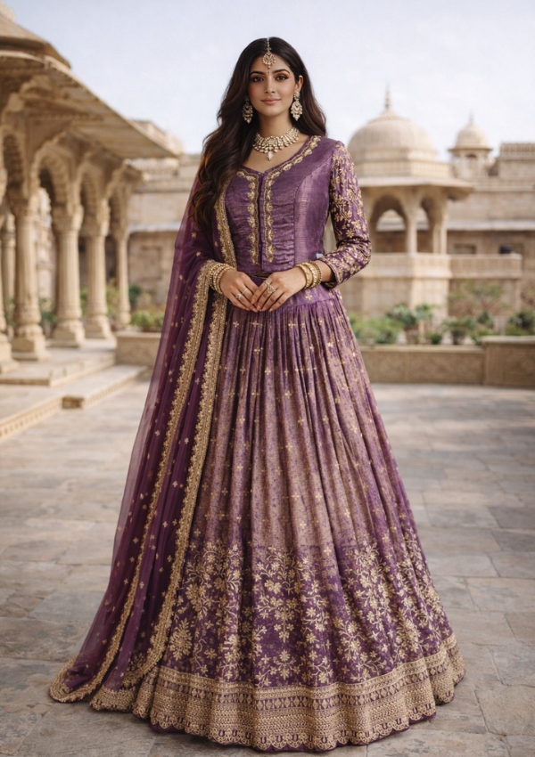 Purple Organza Lehenga Set